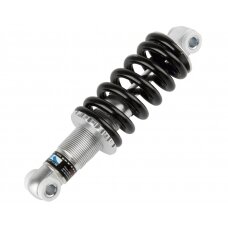 shock-absorber M-WAVE, for rear-stays, alloy silver, adjustable, with black steel spring 650 lbs, with holes with diamet