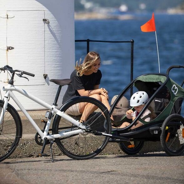 Daugiafunkcinis vežimėlis dviračio priekaba vaikui 2 vietė Hamax Outback žalia juoda 2