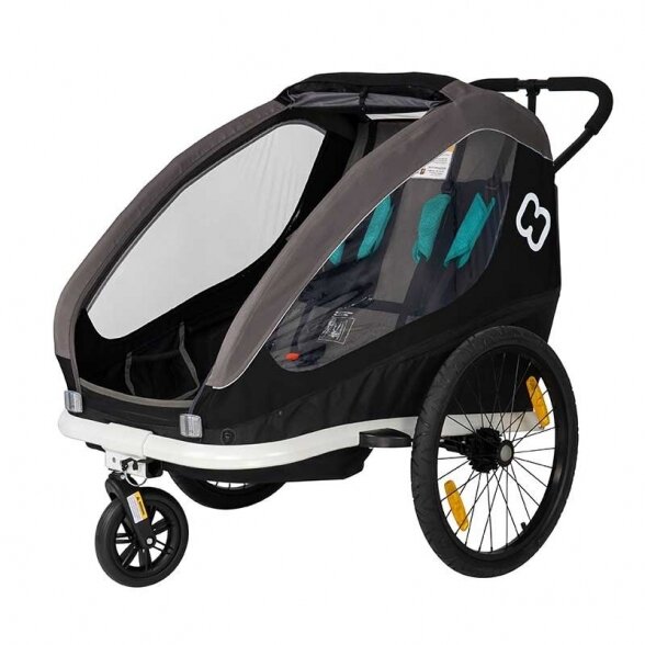 Daugiafunkcinis vežimėlis dviračio priekaba vaikui 2 vietė HAMAX TRAVELLER Black/grey 1