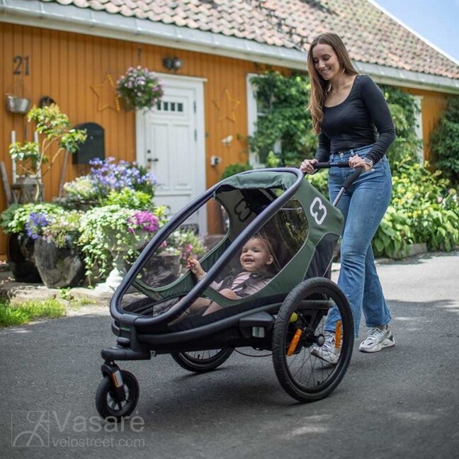 Daugiafunkcinis vežimėlis dviračio priekaba vaikui 2 vietė Hamax Outback Juoda Raudona 4