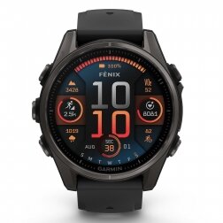 Garmin fenix 8 – 43 mm, AMOLED Sapphire, Pilkos anglies spalvos DLC titanas su juodos / pilkos akmenukų spalvos silikoniniu dirželiu