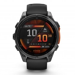 Garmin fenix 8 – 47 mm, AMOLED Skalūno pilka su Juodo silikono dirželis