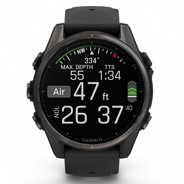 Garmin fenix 8 – 43 mm, AMOLED Sapphire, Pilkos anglies spalvos DLC titanas su juodos / pilkos akmenukų spalvos silikoniniu dirželiu 7