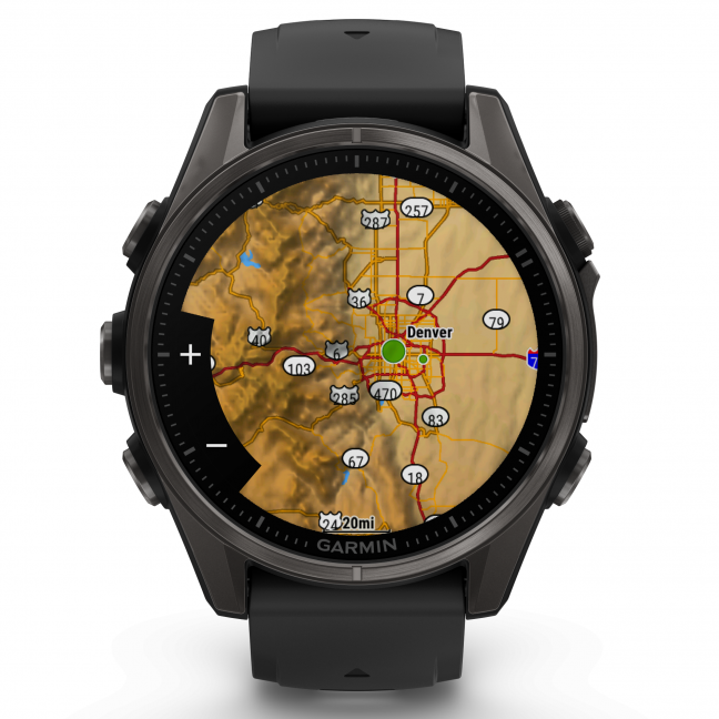 Garmin fenix 8 – 43 mm, AMOLED Sapphire, Pilkos anglies spalvos DLC titanas su juodos / pilkos akmenukų spalvos silikoniniu dirželiu 6