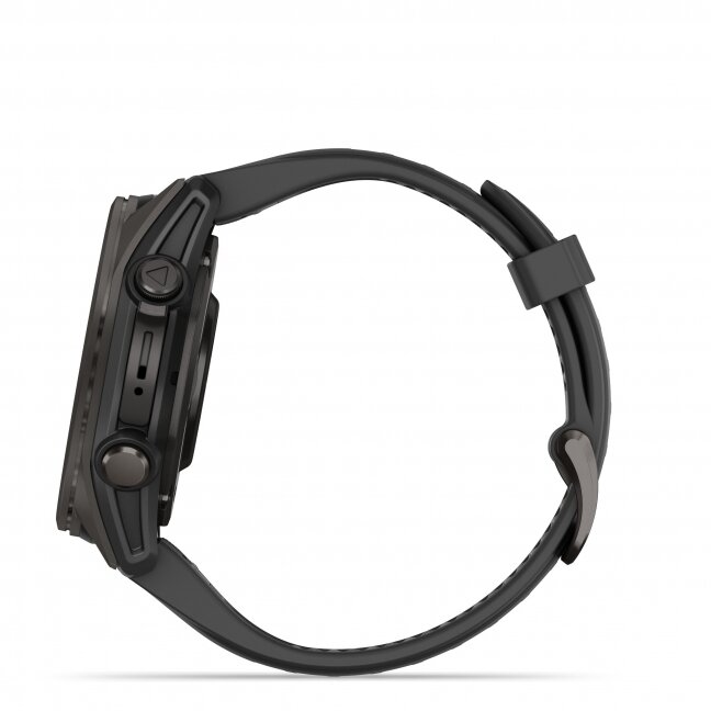 Garmin fenix 8 – 43 mm, AMOLED Sapphire, Pilkos anglies spalvos DLC titanas su juodos / pilkos akmenukų spalvos silikoniniu dirželiu 3