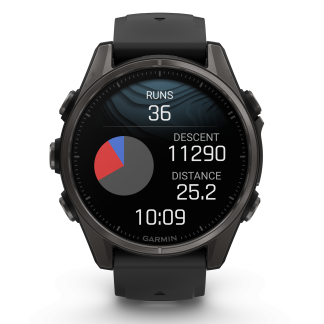 Garmin fenix 8 – 43 mm, AMOLED Sapphire, Pilkos anglies spalvos DLC titanas su juodos / pilkos akmenukų spalvos silikoniniu dirželiu 13