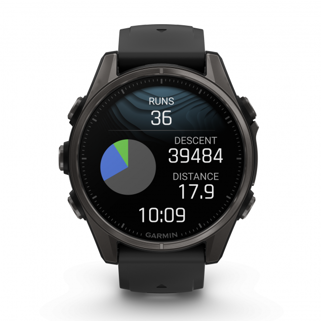 Garmin fenix 8 – 43 mm, AMOLED Sapphire, Pilkos anglies spalvos DLC titanas su juodos / pilkos akmenukų spalvos silikoniniu dirželiu 15