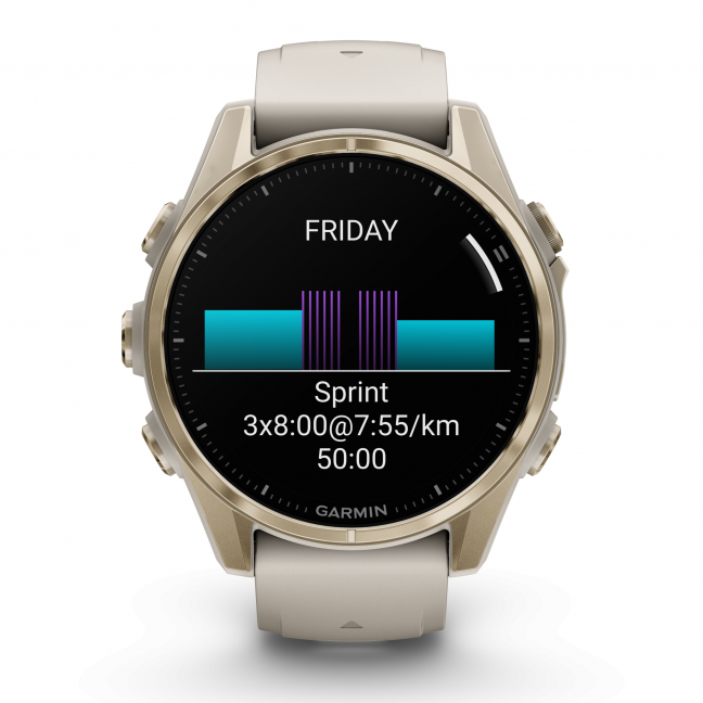 Watch fēnix® 8 – 43 mm, AMOLED Sapphire, Soft Gold with Fog grey/dark sandstone silicone band 10