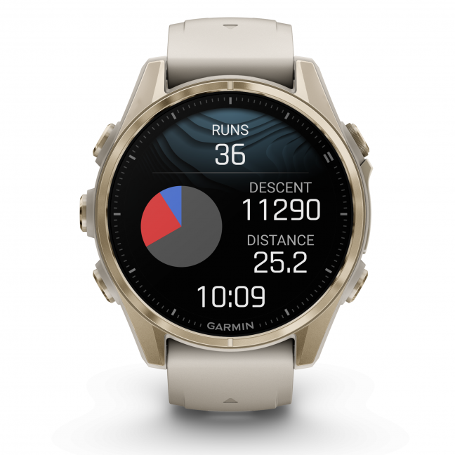 Garmin fenix 8 – 43 mm, AMOLED Sapphire, Šviesaus aukso ir rūko pilkos / tamsios smiltainio spalvos silikoninis dirželis 12