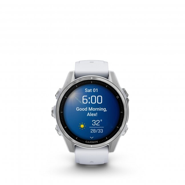 Watch fēnix® 8 – 43 mm, AMOLED Silver with Whitestone silicone band 15