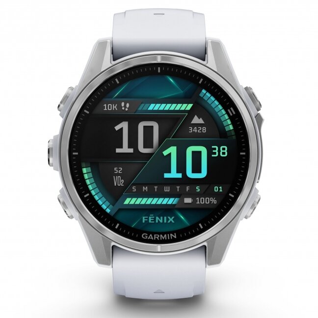 Watch fēnix® 8 – 43 mm, AMOLED Silver with Whitestone silicone band 1