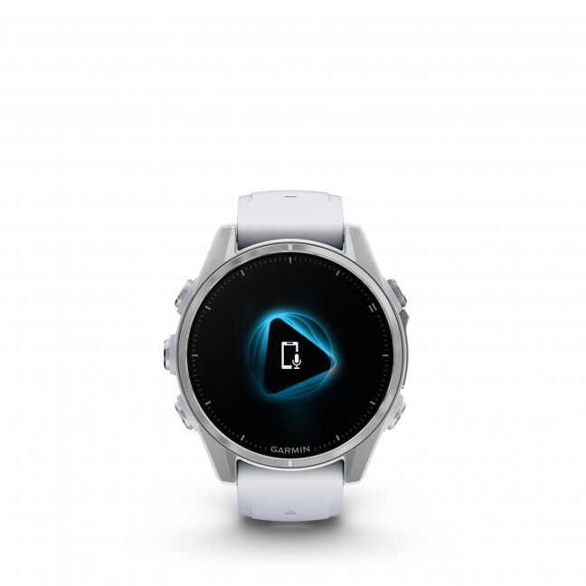 Garmin fenix 8 – 43 mm, AMOLED Sidabrinis su baltojo akmens spalvos silikoniniu dirželiu 20