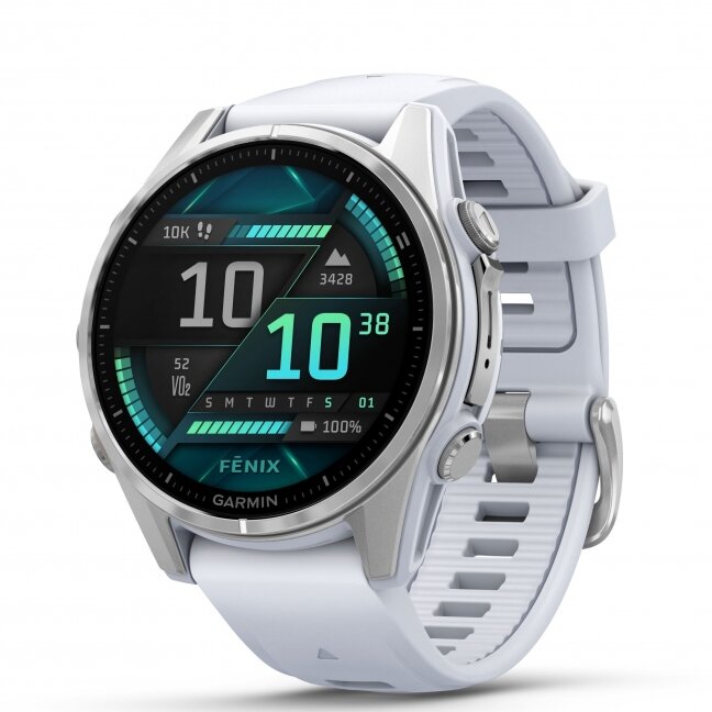 Garmin fenix 8 – 43 mm, AMOLED Sidabrinis su baltojo akmens spalvos silikoniniu dirželiu 2