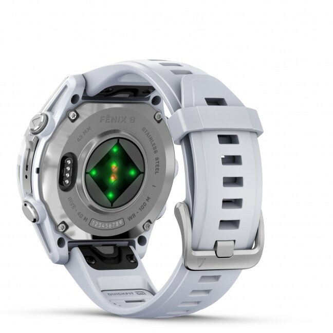 Watch fēnix® 8 – 43 mm, AMOLED Silver with Whitestone silicone band 3