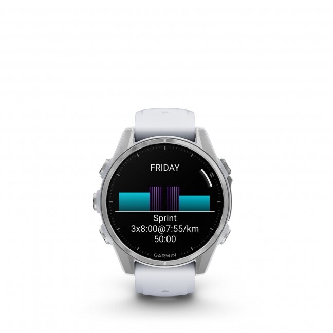 Watch fēnix® 8 – 43 mm, AMOLED Silver with Whitestone silicone band 10