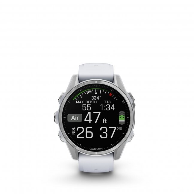 Garmin fenix 8 – 43 mm, AMOLED Sidabrinis su baltojo akmens spalvos silikoniniu dirželiu 11