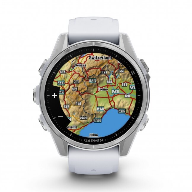 Garmin fenix 8 – 43 mm, AMOLED Sidabrinis su baltojo akmens spalvos silikoniniu dirželiu 6