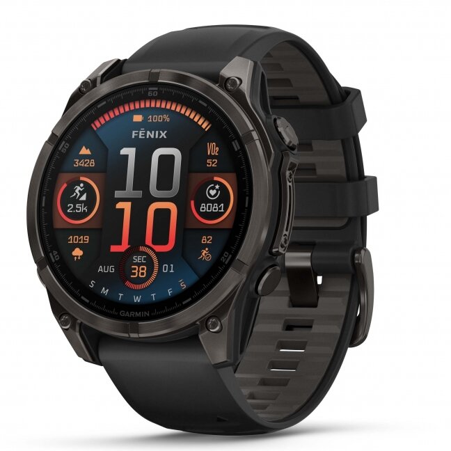 Garmin fenix 8 – 47 mm, AMOLED Sapphire, Pilkos anglies spalvos DLC titanas su juodos / pilkos akmenukų spalvos silikoniniu dirželiu 2