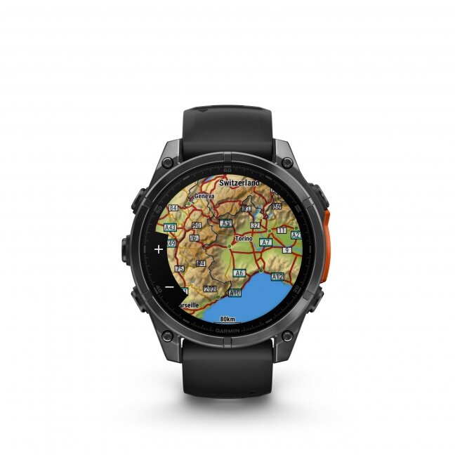 Garmin fenix 8 – 47 mm, AMOLED Skalūno pilka su Juodo silikono dirželis 7