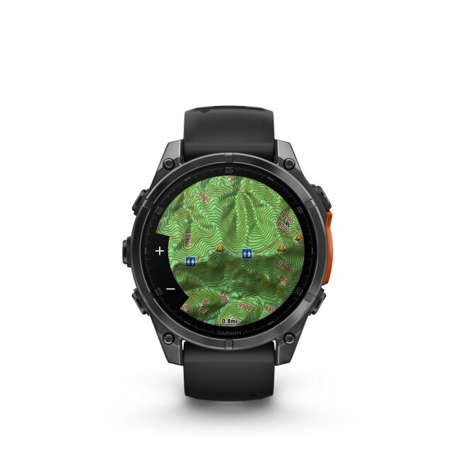 Garmin fenix 8 – 47 mm, AMOLED Skalūno pilka su Juodo silikono dirželis 18