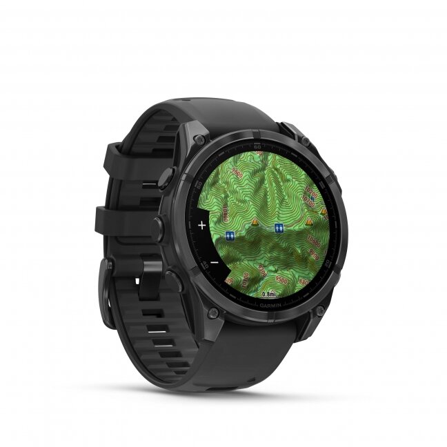 Garmin fenix 8 – 47 mm, AMOLED Skalūno pilka su Juodo silikono dirželis 19