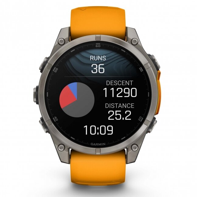 Garmin fenix 8 – 47 mm, AMOLED Sapphire, Titanas su oranžiniu / grafito spalvos silikoniniu dirželiu 14