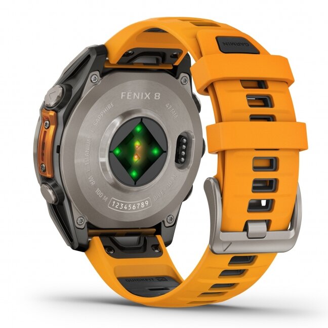 Watch Garmin fēnix® 8 – 47 mm, AMOLED Sapphire, Titanium with Spark orange/graphite silicone band 18