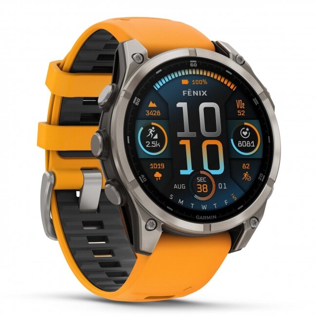 Watch Garmin fēnix® 8 – 47 mm, AMOLED Sapphire, Titanium with Spark orange/graphite silicone band