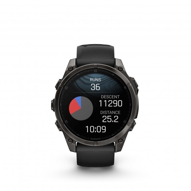 Garmin fenix 8 – 47 mm, AMOLED Sapphire, Pilkos anglies spalvos DLC titanas su juodos / pilkos akmenukų spalvos silikoniniu dirželiu 15