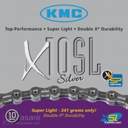 Chain KMC X-10 SL silver, 30sp. 228g. 112links 1/2 x 11/128