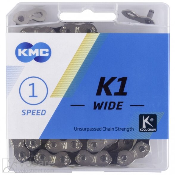 Grandinė KMC K1 wide 1/2"x1/8" 110 links silver/black box 1