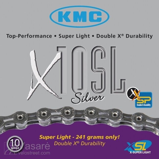 Chain KMC X-10 SL silver, 30sp. 228g. 112links 1/2 x 11/128 1