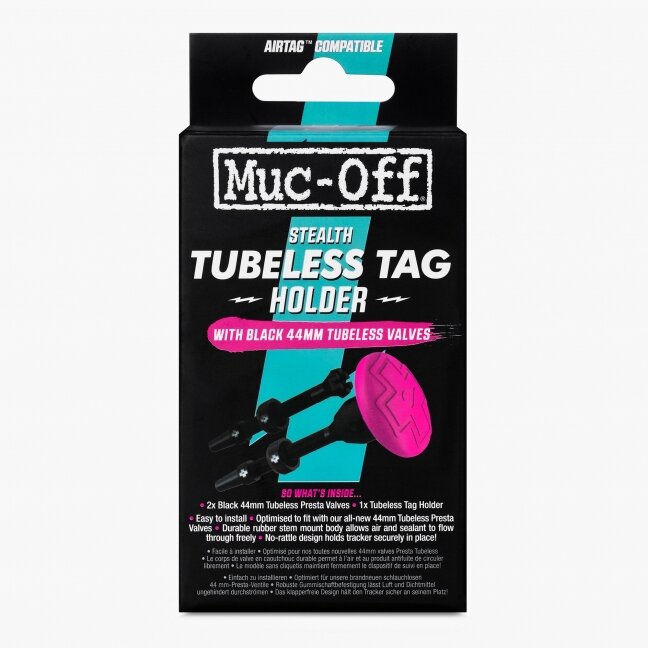 Muc-Off Airtag laikiklių k-tas į padangą Stealth Tubeless Tag Holder with 44mm Valve kit -BLACK 3