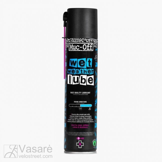 Muc-Off drėgnų sąlygų grandinės tepalas Wet Lube purškiamas 400ml