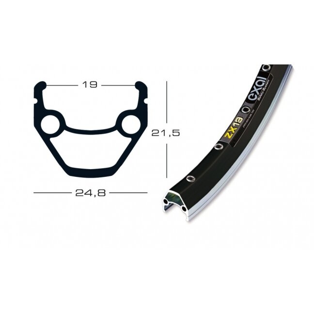 Ratlankis Exal ZX 19 26" juodas, 559-19 VL 8,5 36 stipinų, su kniedėmis
